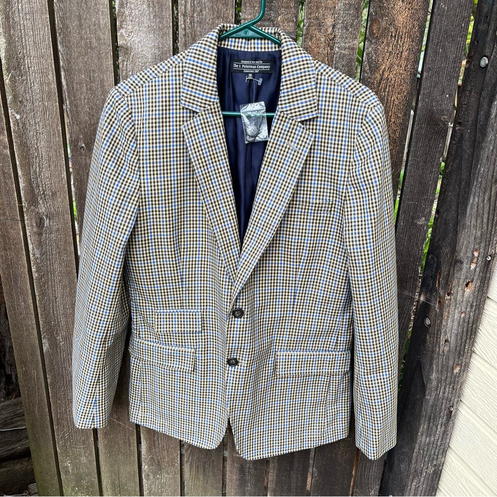J. Peterman Company Men’s Cotton Checkered Plaid Sports Coat Blazer NWOT Sz 38